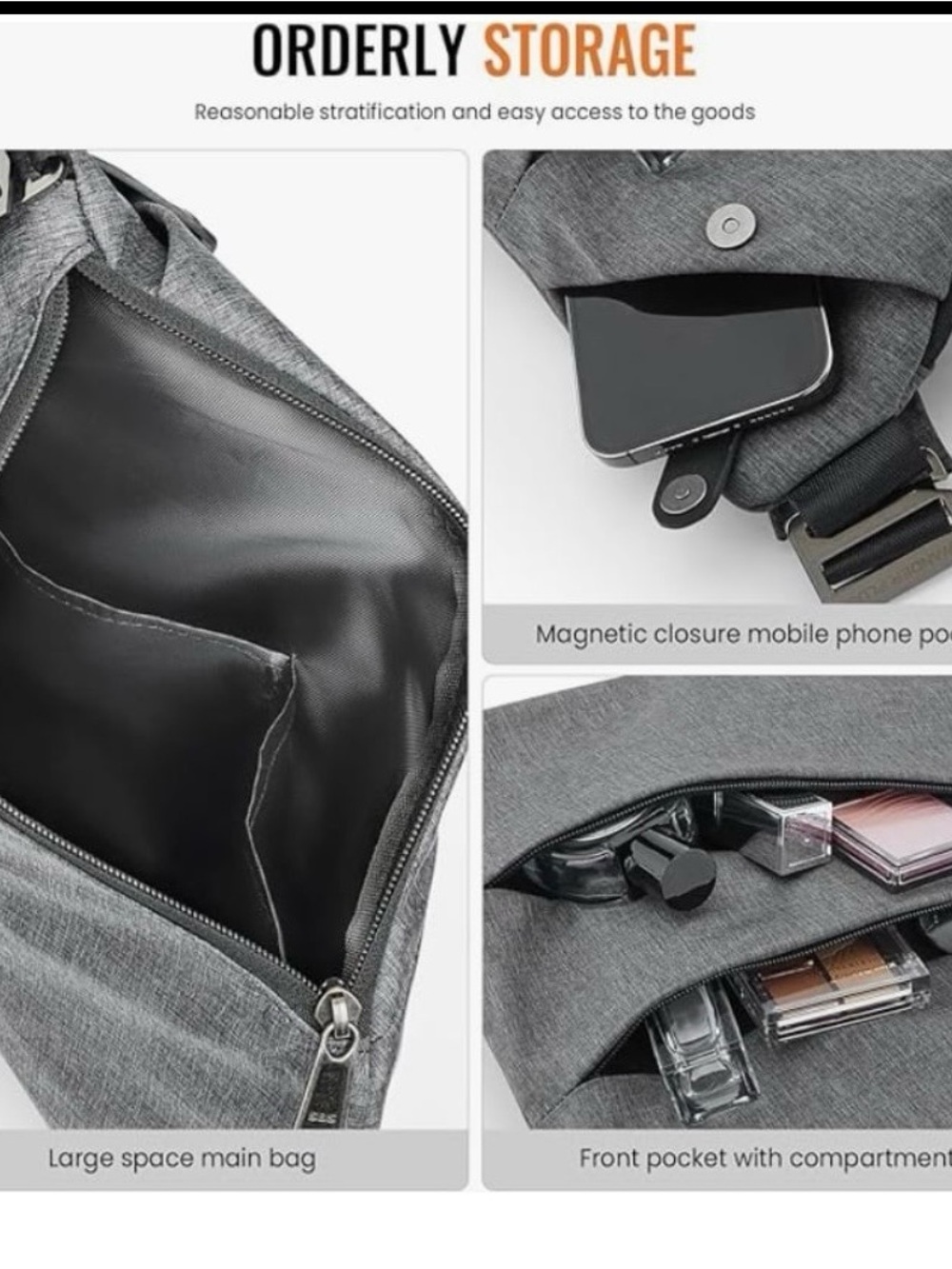 Wander Plus anti-theft Gray Compact Crossbody Sling Bag - Picture 3 of 3